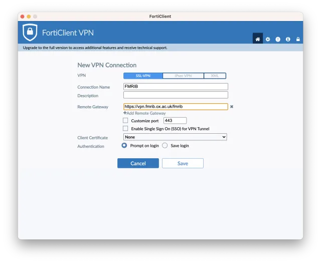 Image showing configured macOS FortClient settings