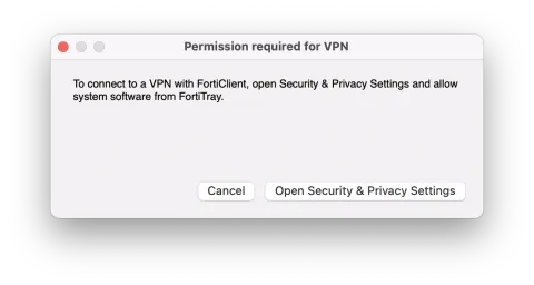 Image showing FortiClient System Preferences prompt