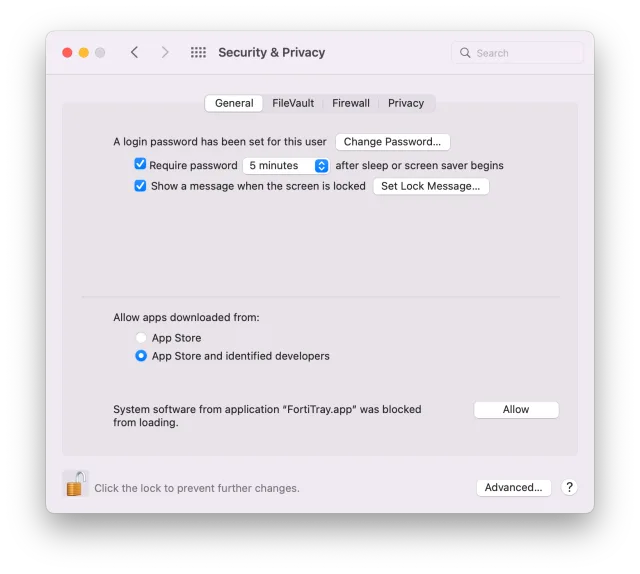 Image showing Mac OS 12 Monterey FortiClient7 security & privacy