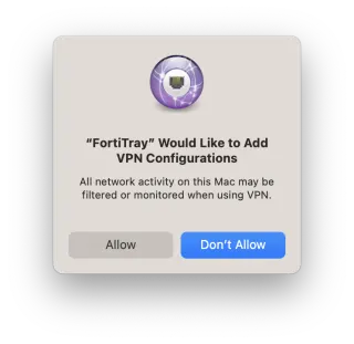 Image showing FortiTray permit VPN connections