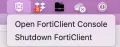 Image showing FortiClient menubar icon options