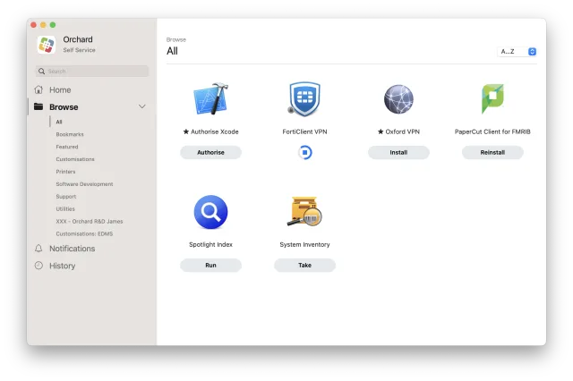 Image showing Orchard Self-Service application window
