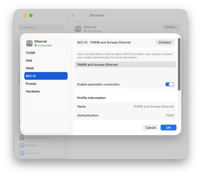 The top-level ethernet configuration window