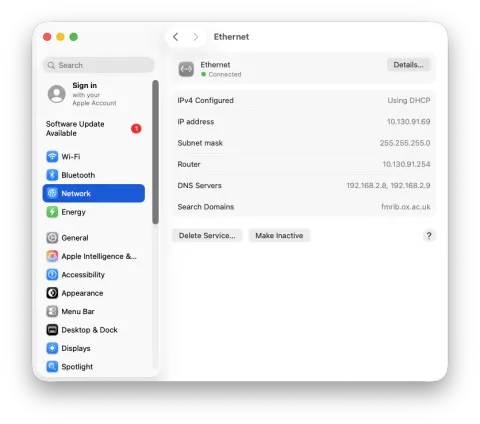 The top-level ethernet configuration window